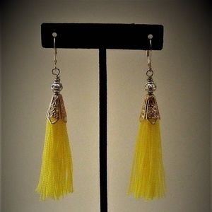 Yellow Silk thread tassel earrings